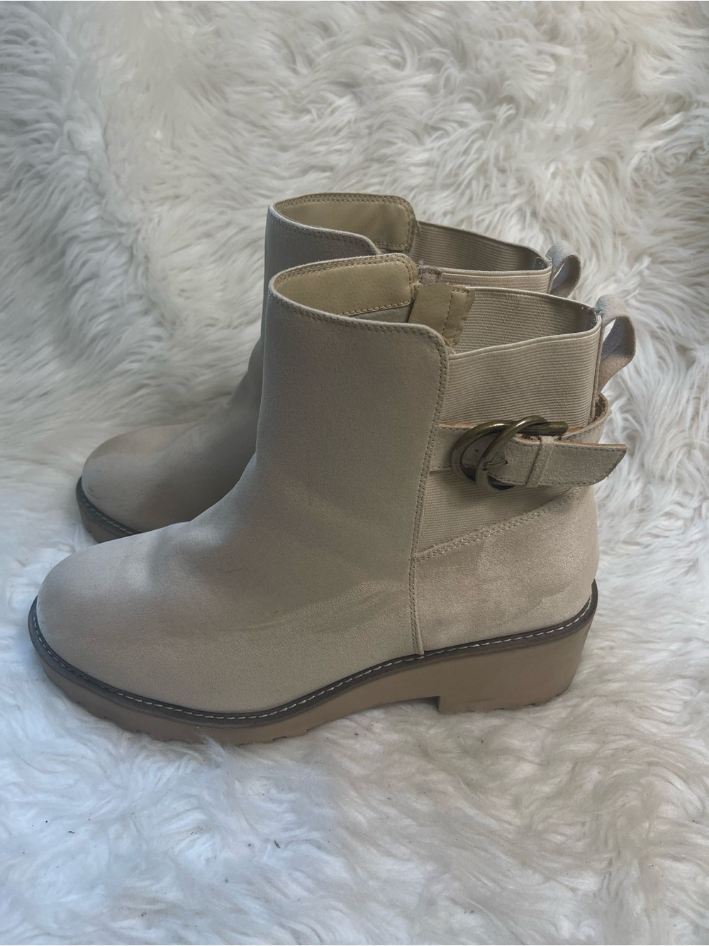 Torrid synthetic Beige Ankle Boots Buckle Detail elastic & side zipper SZ12WW